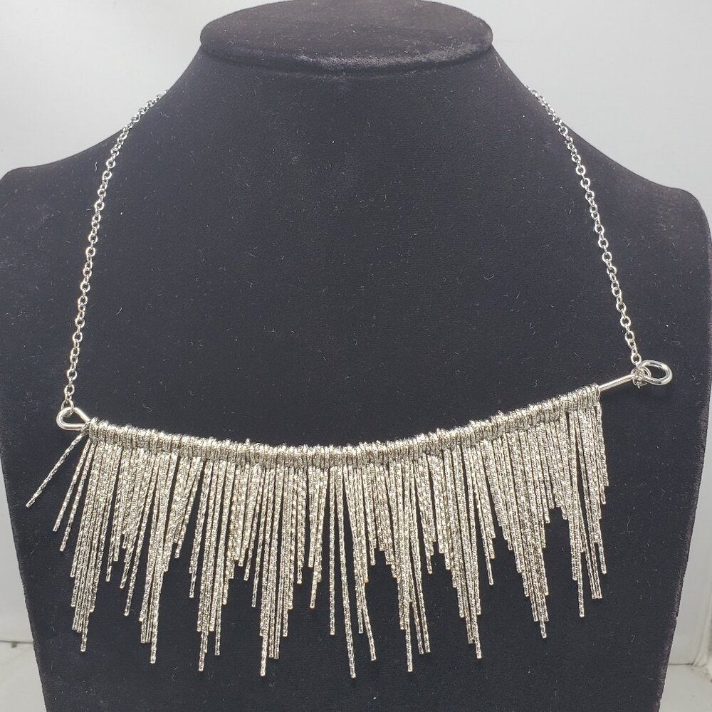 Vetta Sparkling Silver Icicles Bib Necklace